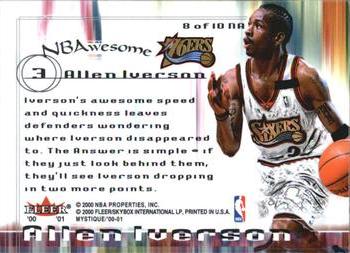 2000-01 Fleer Mystique - NBAwesome #8 NA Allen Iverson Back