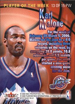 2000-01 Fleer Mystique - Player of the Week #13 PW Karl Malone Back