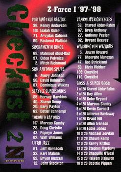 1997-98 SkyBox Z-Force #110 Checklist 2 Front