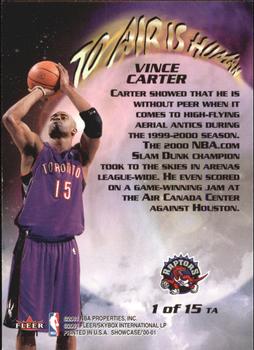 2000-01 Fleer Showcase - To Air is Human #1 TA Vince Carter Back