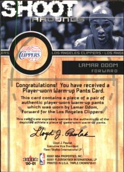2000-01 Fleer Triple Crown - Shoot Arounds #NNO Lamar Odom Back