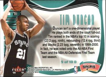 2000-01 Hoops Hot Prospects - Determined #9 D Tim Duncan Back