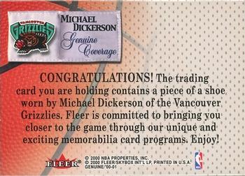 2000-01 Hoops Hot Prospects - Fleer Genuine Coverage #NNO Michael Dickerson Back