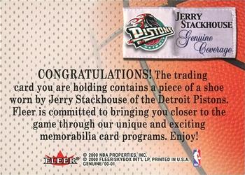 2000-01 Hoops Hot Prospects - Fleer Genuine Coverage #NNO Jerry Stackhouse Back