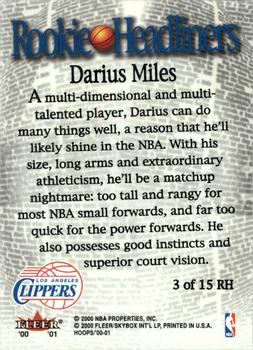 2000-01 Hoops Hot Prospects - Rookie Headliners #3 RH Darius Miles Back