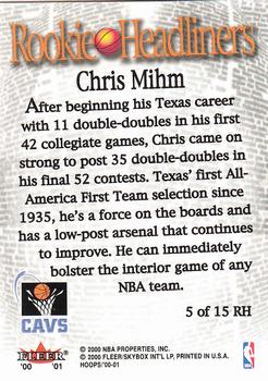 2000-01 Hoops Hot Prospects - Rookie Headliners #5 RH Chris Mihm Back