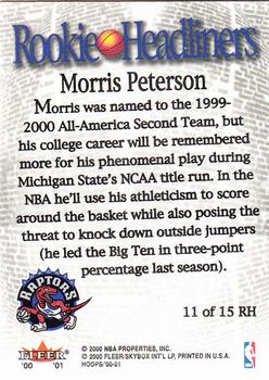 2000-01 Hoops Hot Prospects - Rookie Headliners #11 RH Morris Peterson Back
