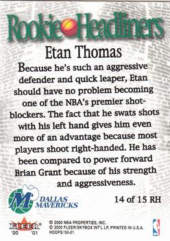 2000-01 Hoops Hot Prospects - Rookie Headliners #14 RH Etan Thomas Back