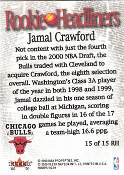2000-01 Hoops Hot Prospects - Rookie Headliners #15 RH Jamal Crawford Back