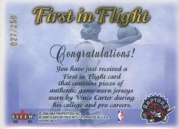2000-01 Hoops Hot Prospects - Vince Carter First In Flight #NNO Vince Carter Back