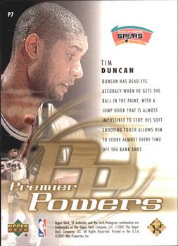 2000-01 SP Authentic - Premier Powers #P7 Tim Duncan Back