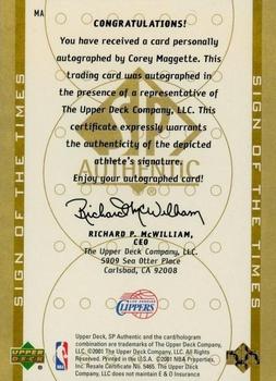 2000-01 SP Authentic - Sign of the Times #MA Corey Maggette Back