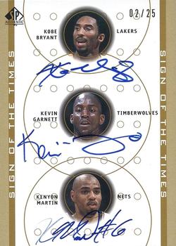 2000-01 SP Authentic - Sign of the Times Triple #KB/KG/KM Kobe Bryant / Kevin Garnett / Kenyon Martin Front