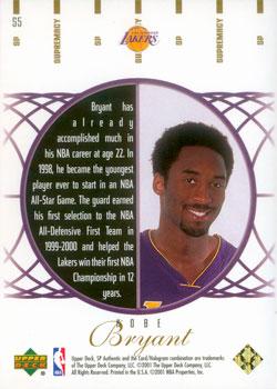 2000-01 SP Authentic - Supremacy #S5 Kobe Bryant Back