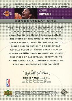 2000-01 SP Game Floor - Authentic Fabric/Floor Combos #KB-C Kobe Bryant Back