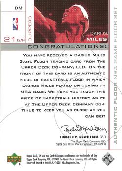 2000-01 SP Game Floor - Authentic Floor #DM Darius Miles Back