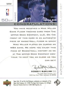 2000-01 SP Game Floor - Authentic Floor #MM Mike Miller Back