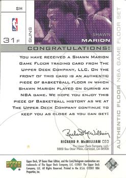 2000-01 SP Game Floor - Authentic Floor #SH Shawn Marion Back