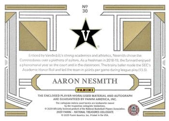 2020 National Treasures Collegiate #30 Aaron Nesmith Back