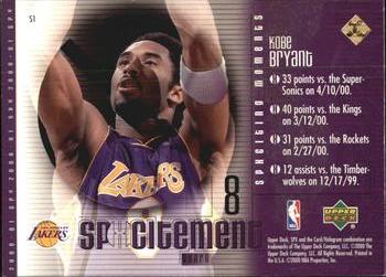 2000-01 SPx - SPxcitement #S1 Kobe Bryant Back