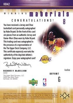 2000-01 SPx - Winning Materials #KBA2 Kobe Bryant Back