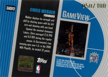 2000-01 Stadium Club - Capture the Action Game View #CAGV12 Chris Webber Back