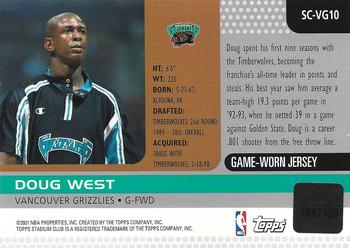 2000-01 Stadium Club - Game Jerseys #SC-VG10 Doug West Back