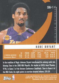 2000-01 Stadium Club - Striking Distance #SD6 Kobe Bryant Back