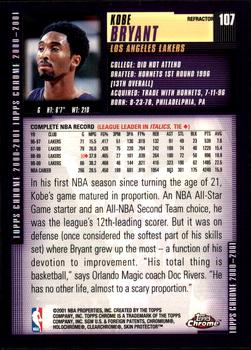 2000-01 Topps Chrome - Refractors #107 Kobe Bryant Back