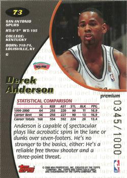 2000-01 Topps Gold Label - Premium #73 Derek Anderson Back