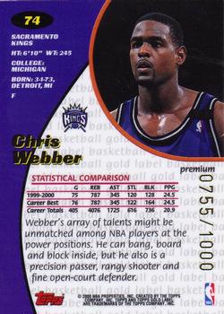2000-01 Topps Gold Label - Premium #74 Chris Webber Back
