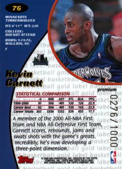 2000-01 Topps Gold Label - Premium #76 Kevin Garnett Back