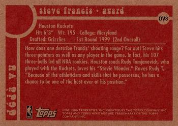2000-01 Topps Heritage - Déjà Vu #DV3 Steve Francis Back