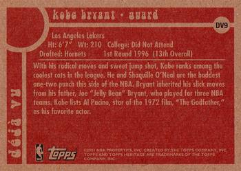 2000-01 Topps Heritage - Déjà Vu #DV9 Kobe Bryant Back