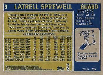 2000-01 Topps Heritage - Retrofractors #9 Latrell Sprewell Back