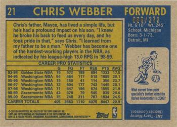 2000-01 Topps Heritage - Retrofractors #21 Chris Webber Back