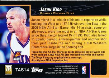 2000-01 Topps Reserve - Game Jerseys #TAS14 Jason Kidd Back