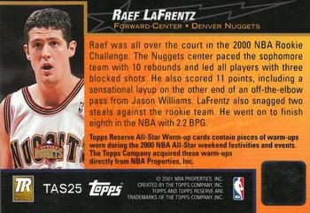 2000-01 Topps Reserve - Game Jerseys #TAS25 Raef LaFrentz Back