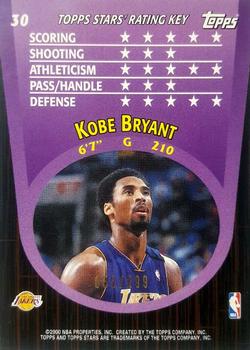 2000-01 Topps Stars - Parallel #30 Kobe Bryant Back