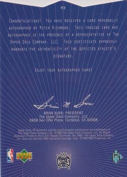 1997-98 SP Authentic - Sign of the Times #MR Mitch Richmond Back