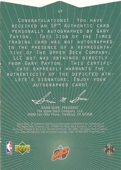 1997-98 SP Authentic - Sign of the Times #GP Gary Payton Back