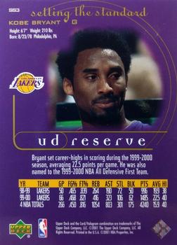 2000-01 UD Reserve - Setting the Standard #SS3 Kobe Bryant Back