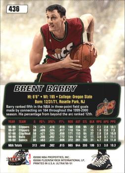 2000-01 Ultra - Gold Medallion #43G Brent Barry Back