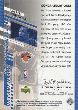 2000-01 Upper Deck - UD Game Jerseys (Series Two) #LS-C Latrell Sprewell Back