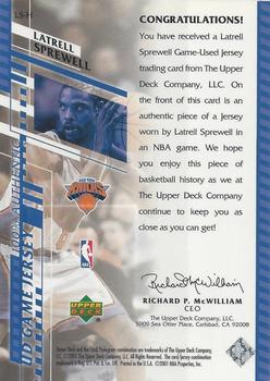 2000-01 Upper Deck - UD Game Jerseys (Series Two) #LS-H Latrell Sprewell Back