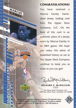 2000-01 Upper Deck - UD Game Jerseys (Series Two) #MA-H Marcus Camby Back