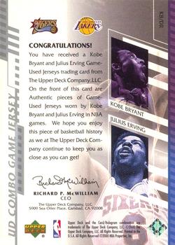 2000-01 Upper Deck - UD Combo Game Jerseys (Series One) #KB/DR Kobe Bryant / Julius Erving Back