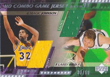 2000-01 Upper Deck - UD Combo Game Jerseys (Series One) #MJ/LB Magic Johnson / Larry Bird Front