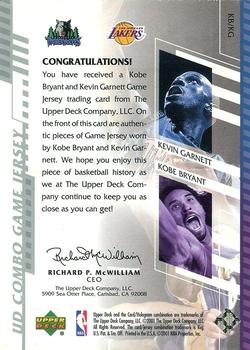 2000-01 Upper Deck - UD Combo Game Jerseys (Series Two) #KB/KG Kobe Bryant / Kevin Garnett Back