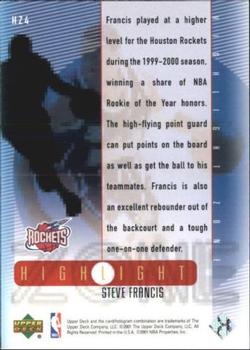 2000-01 Upper Deck - Highlight Zone #HZ4 Steve Francis Back